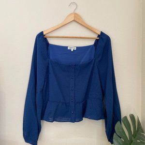 Classic Blue Square Neck Long Sleeve Blouse